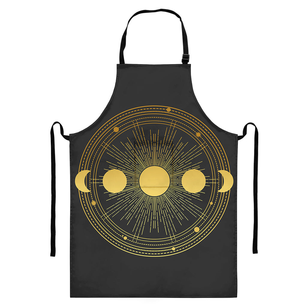 Sun And Moon Phase Print Bib Apron With Pocket
