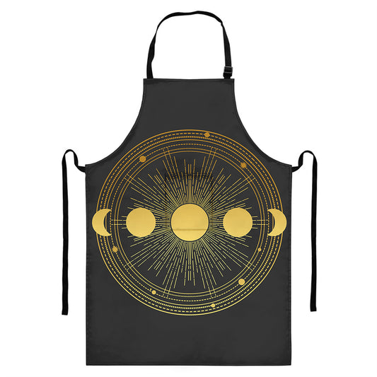 Sun And Moon Phase Print Bib Apron With Pocket