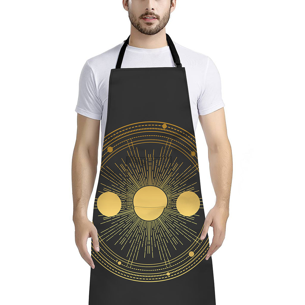 Sun And Moon Phase Print Bib Apron With Pocket