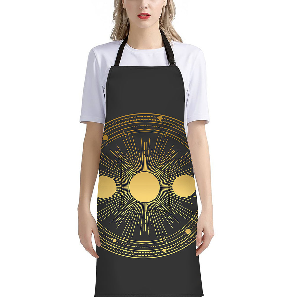 Sun And Moon Phase Print Bib Apron With Pocket