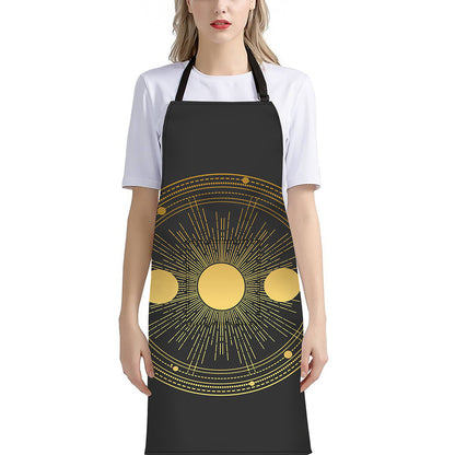 Sun And Moon Phase Print Bib Apron With Pocket