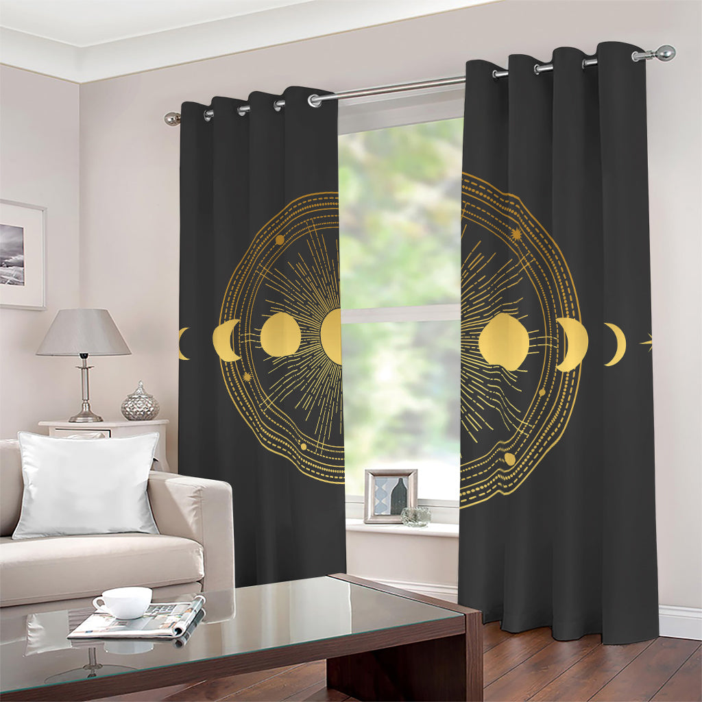 Sun And Moon Phase Print Blackout Grommet Curtains