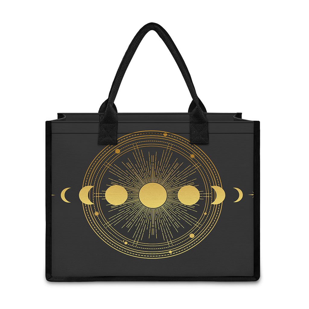 Sun And Moon Phase Print Canvas Tote Bag