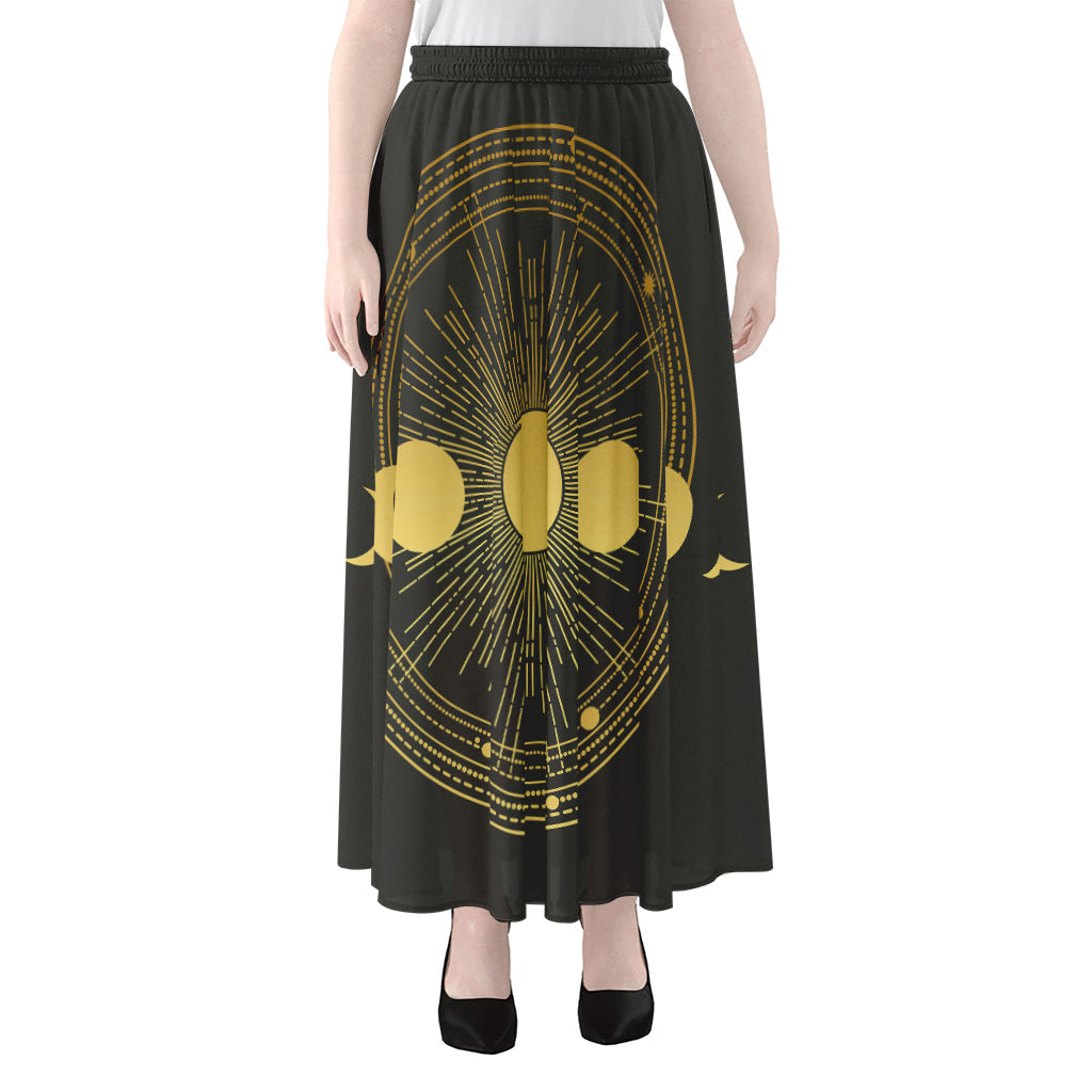 Sun And Moon Phase Print Chiffon Maxi Skirt
