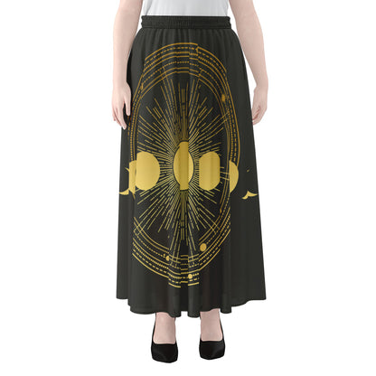 Sun And Moon Phase Print Chiffon Maxi Skirt