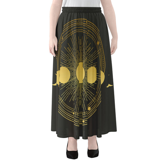 Sun And Moon Phase Print Chiffon Maxi Skirt