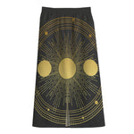 Sun And Moon Phase Print Cotton Front Slit Maxi Skirt