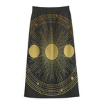 Sun And Moon Phase Print Cotton Front Slit Maxi Skirt