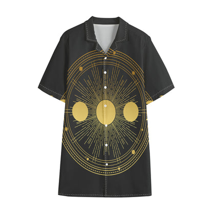 Sun And Moon Phase Print Cotton Hawaiian Shirt