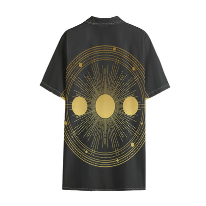 Sun And Moon Phase Print Cotton Hawaiian Shirt