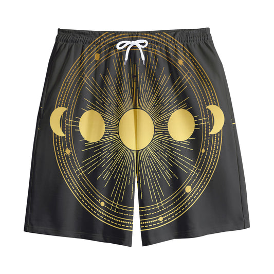 Sun And Moon Phase Print Cotton Shorts
