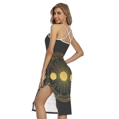 Sun And Moon Phase Print Cross Back Cami Dress
