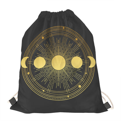 Sun And Moon Phase Print Drawstring Bag
