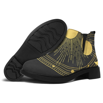 Sun And Moon Phase Print Flat Ankle Boots