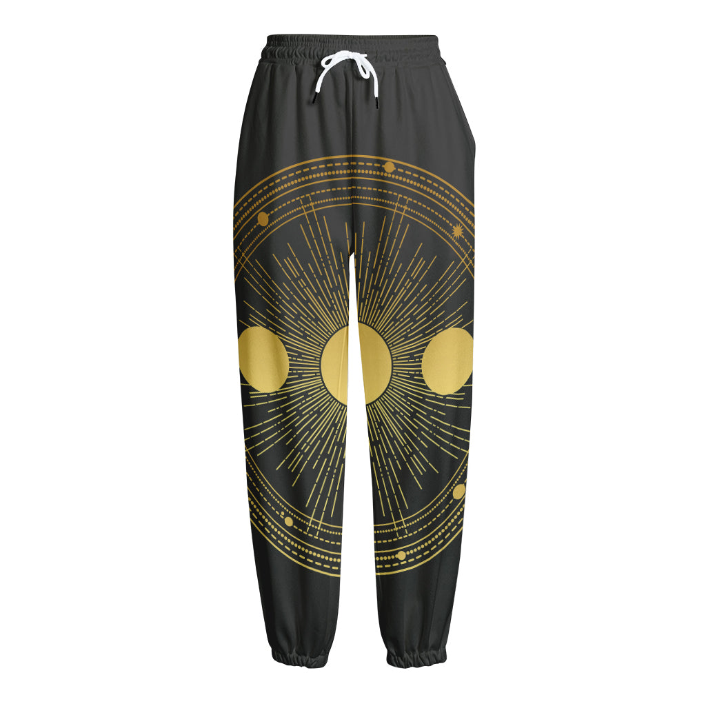 Sun And Moon Phase Print Fleece Lined Knit Pants