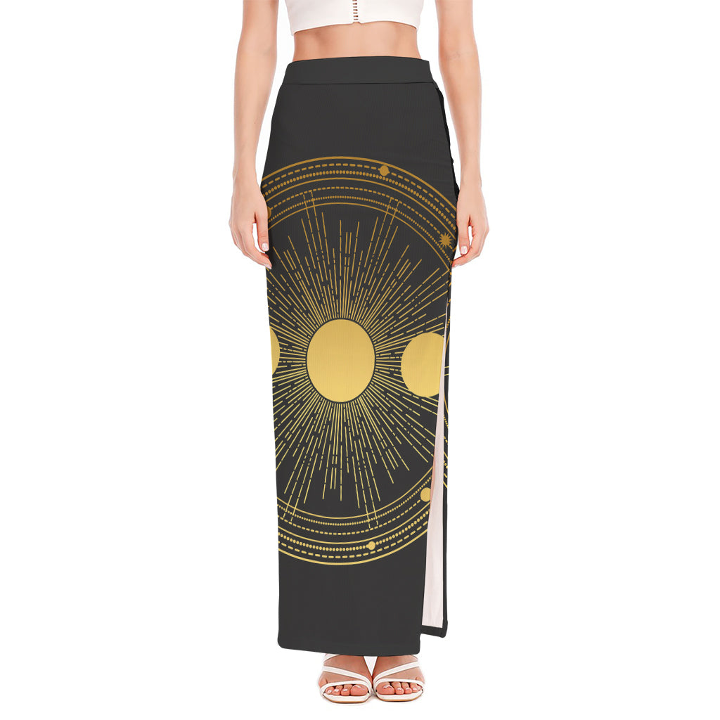 Sun And Moon Phase Print High Slit Maxi Skirt