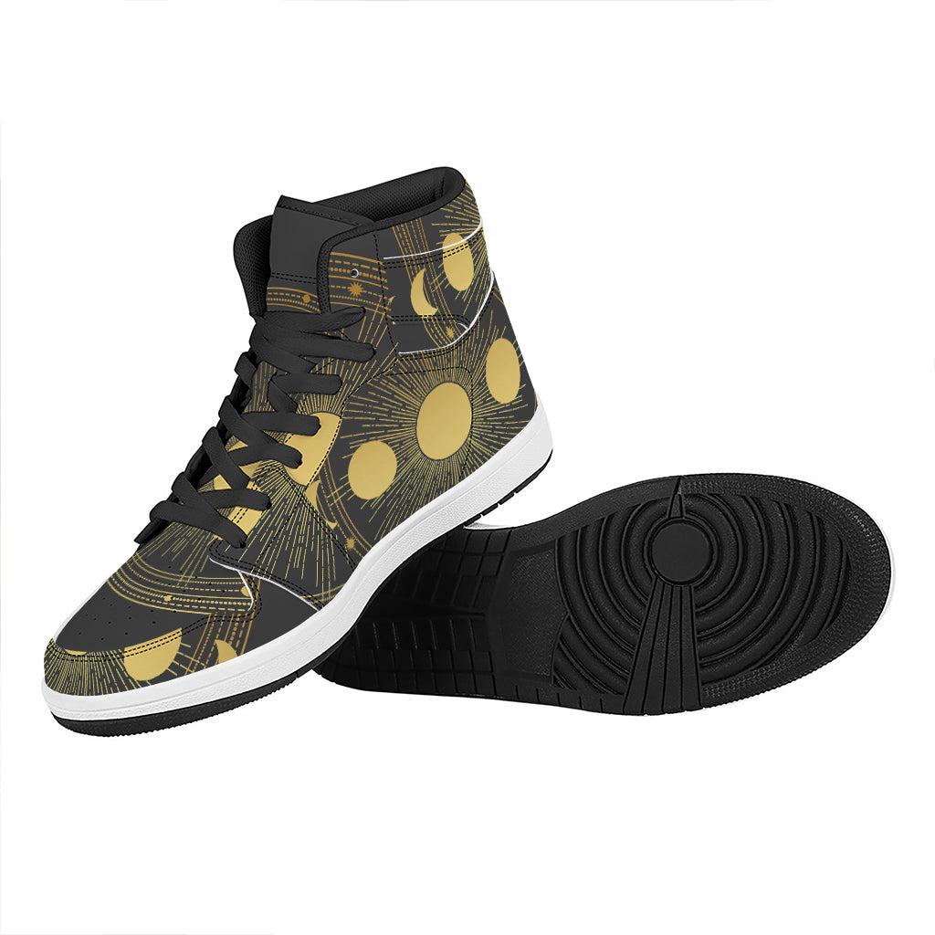 Sun And Moon Phase Print High Top Leather Sneakers