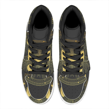 Sun And Moon Phase Print High Top Leather Sneakers