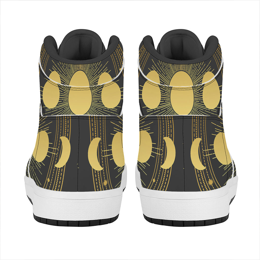 Sun And Moon Phase Print High Top Leather Sneakers