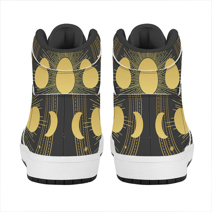 Sun And Moon Phase Print High Top Leather Sneakers