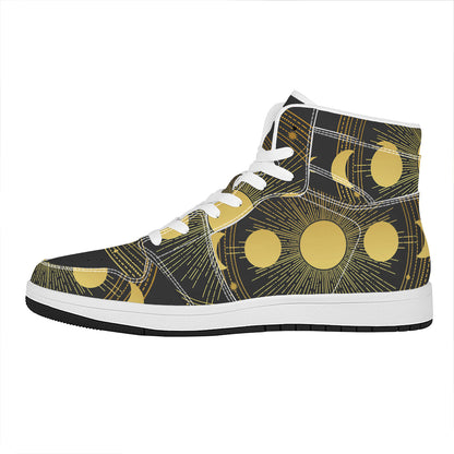 Sun And Moon Phase Print High Top Leather Sneakers