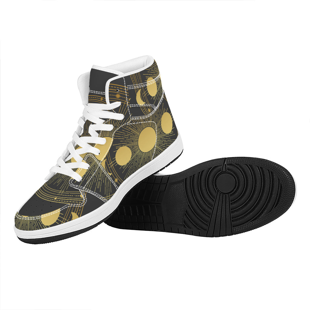 Sun And Moon Phase Print High Top Leather Sneakers