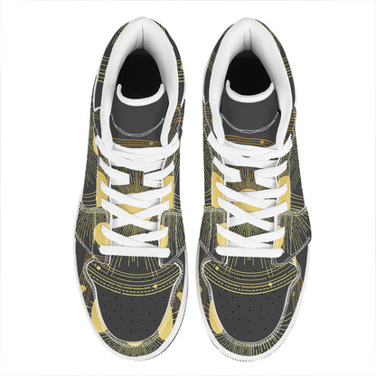 Sun And Moon Phase Print High Top Leather Sneakers