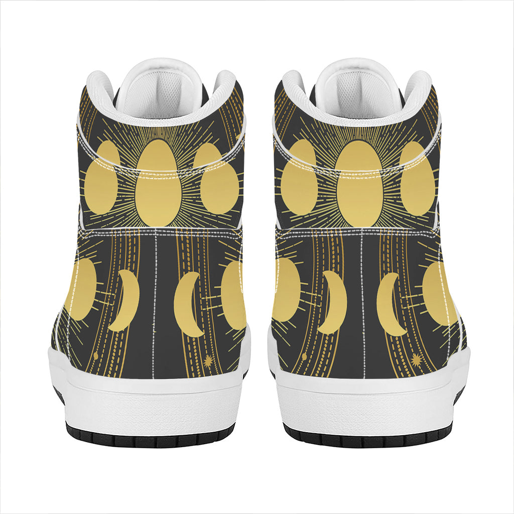 Sun And Moon Phase Print High Top Leather Sneakers