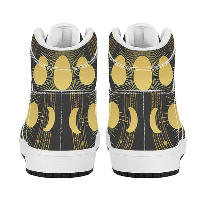 Sun And Moon Phase Print High Top Leather Sneakers