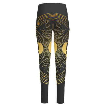 Sun And Moon Phase Print High-Waisted Pocket Leggings
