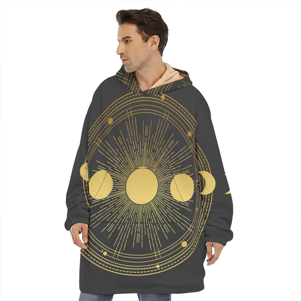 Sun And Moon Phase Print Hoodie Blanket