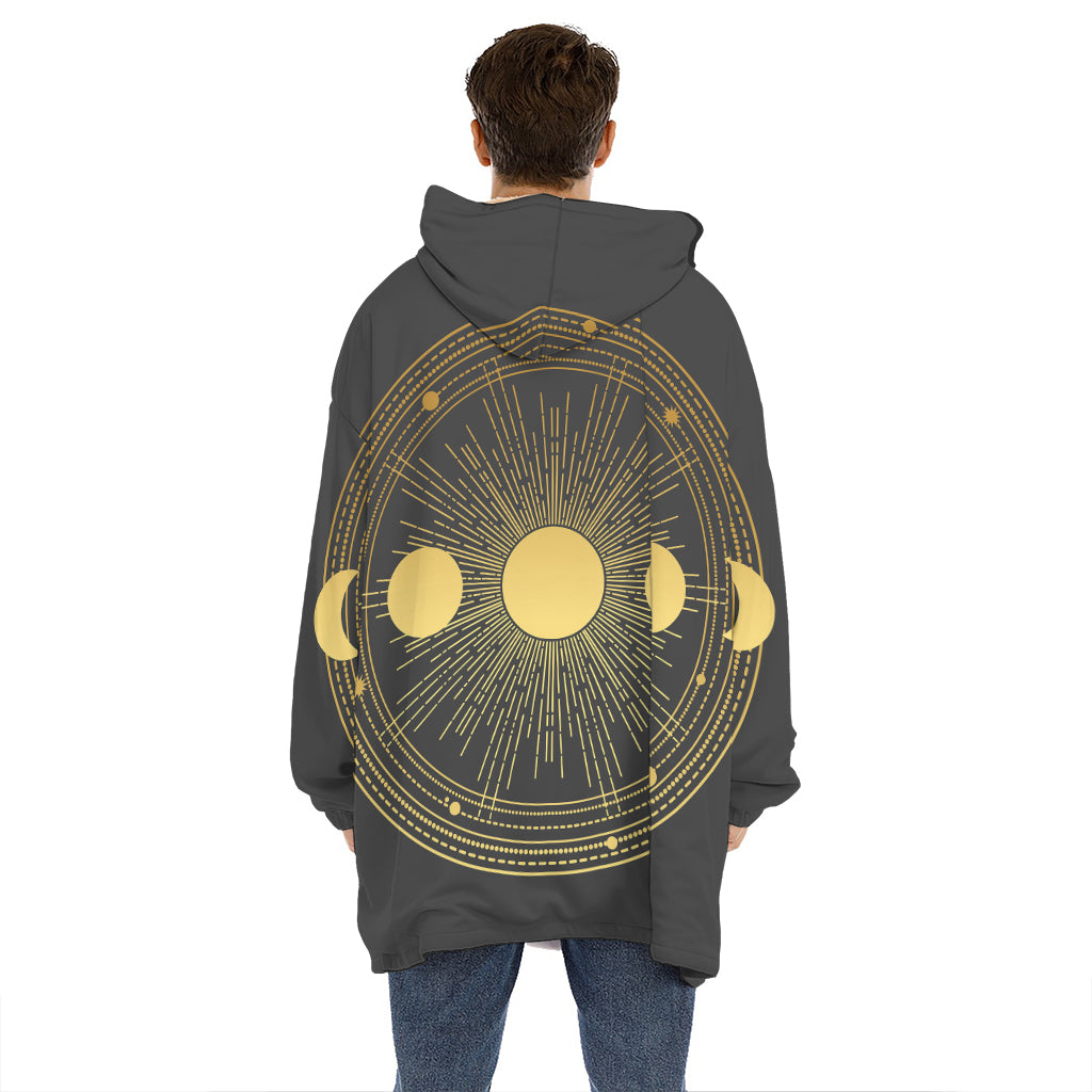 Sun And Moon Phase Print Hoodie Blanket