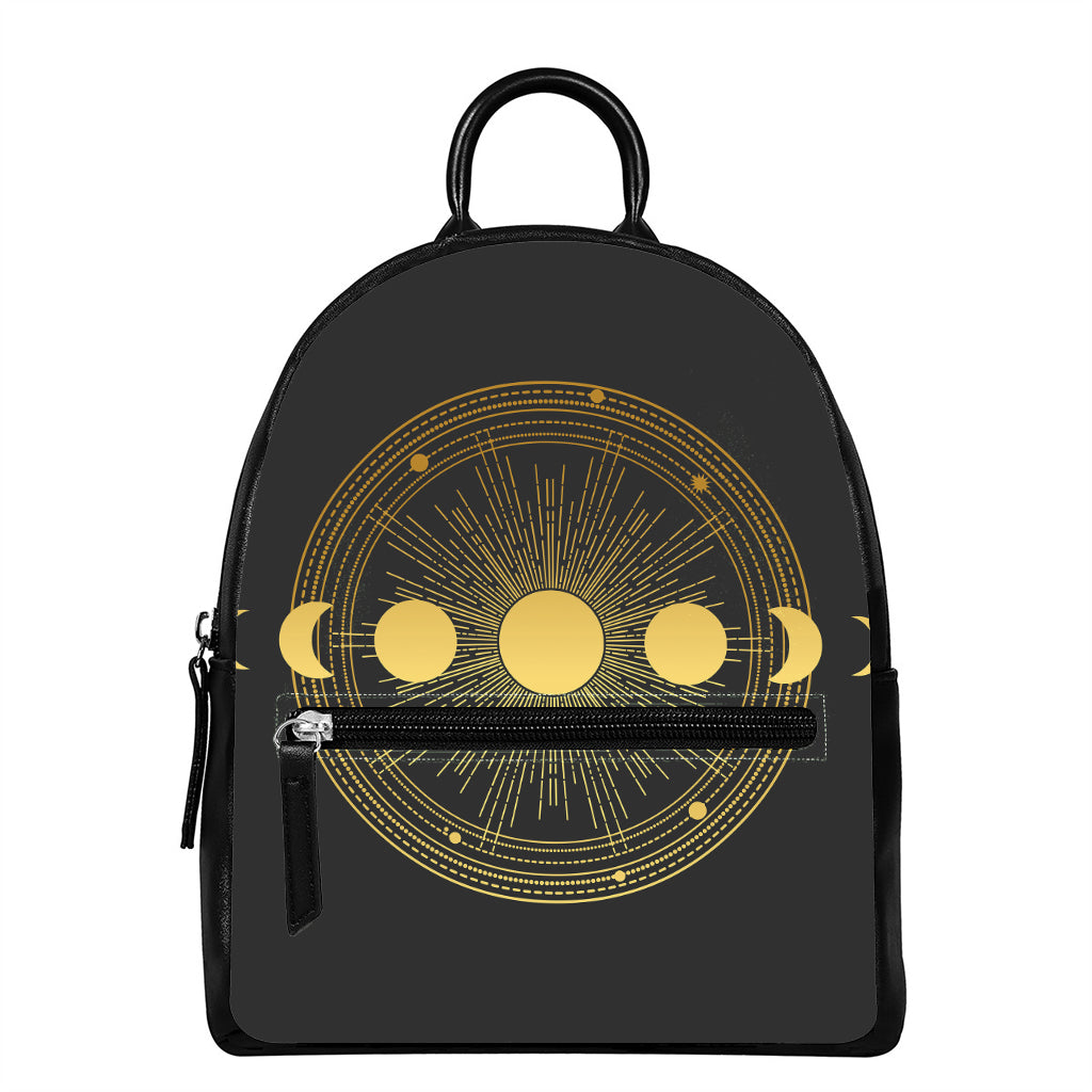 Sun And Moon Phase Print Leather Backpack