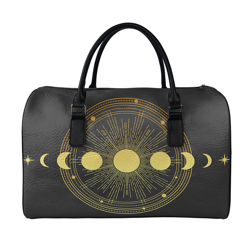 Sun And Moon Phase Print Leather Duffle Bag
