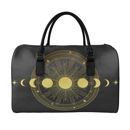 Sun And Moon Phase Print Leather Duffle Bag
