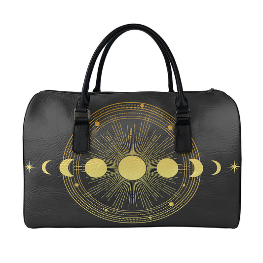 Sun And Moon Phase Print Leather Duffle Bag