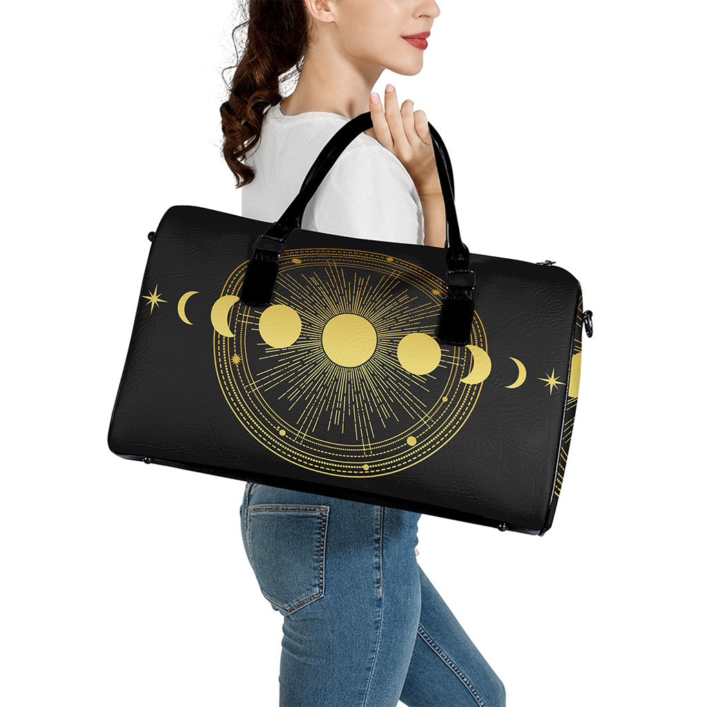 Sun And Moon Phase Print Leather Duffle Bag