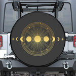 Sun And Moon Phase Print Leather Spare Tire Cover