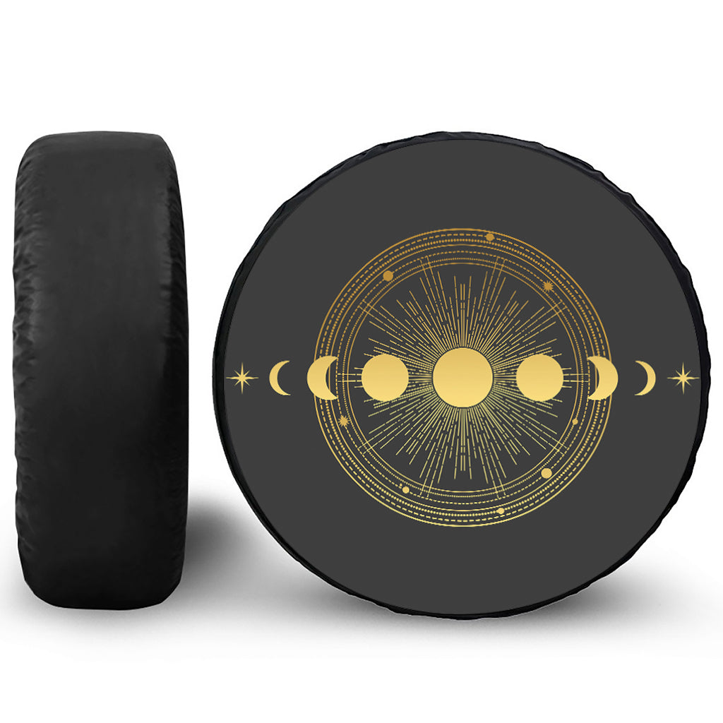 Sun And Moon Phase Print Leather Spare Tire Cover