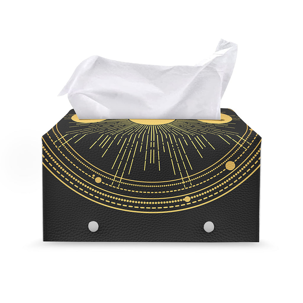 Sun And Moon Phase Print Leather Tissue Box Cover