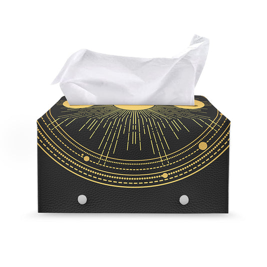 Sun And Moon Phase Print Leather Tissue Box Cover