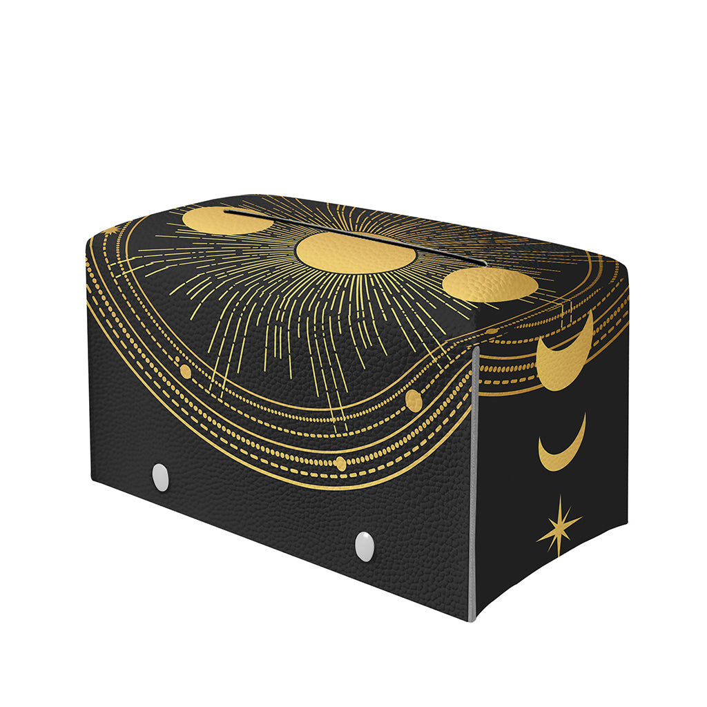 Sun And Moon Phase Print Leather Tissue Box Cover