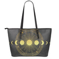 Sun And Moon Phase Print Leather Tote Bag With Zipper