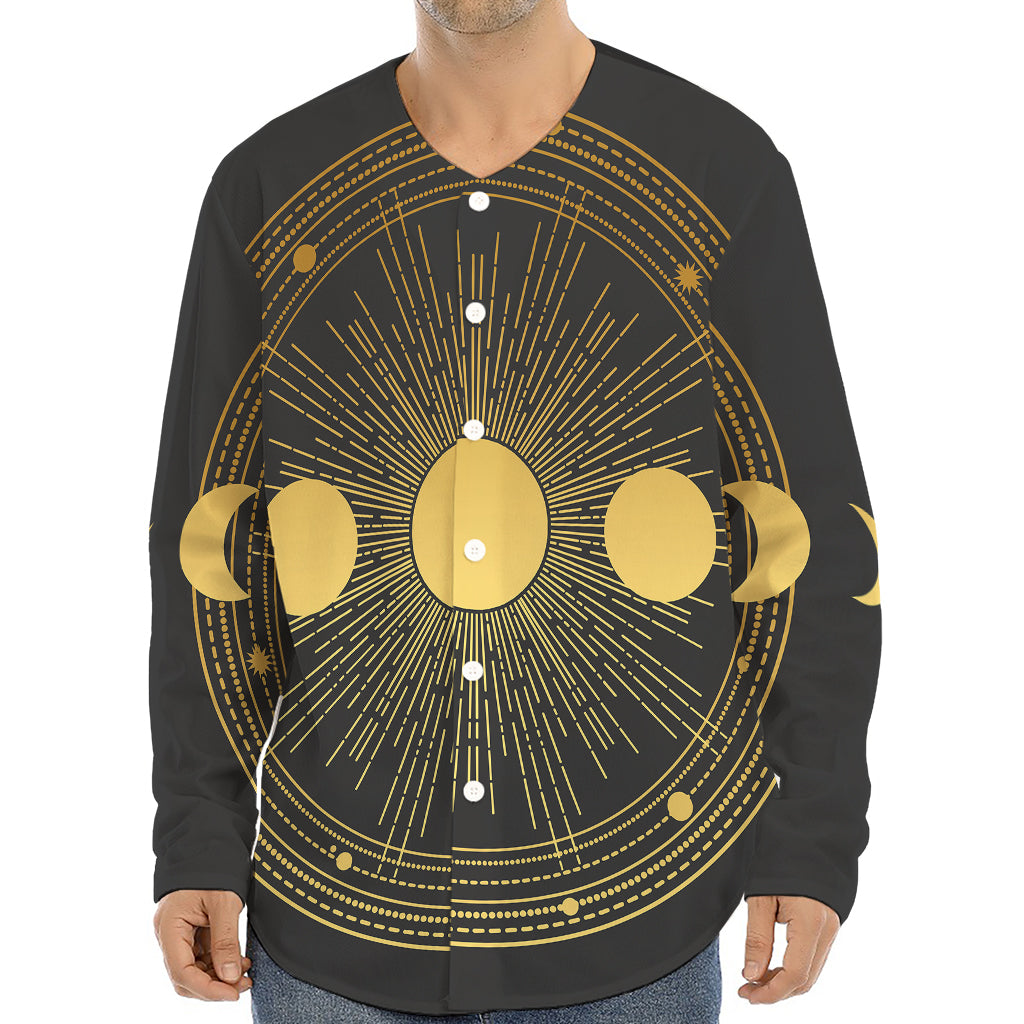 Sun And Moon Phase Print Long Sleeve Baseball Jersey