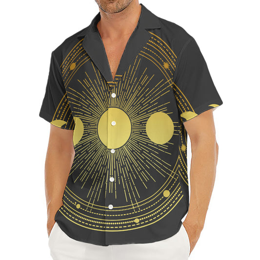 Sun And Moon Phase Print Men's Deep V-Neck Shirt