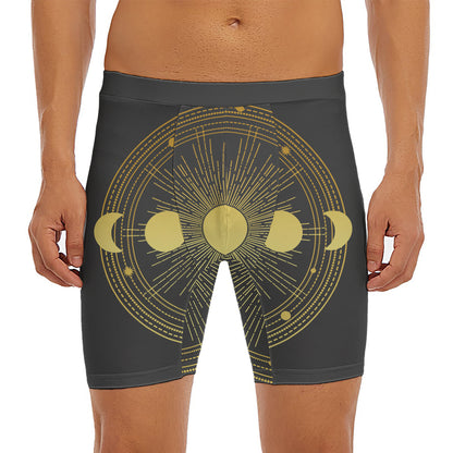 Sun And Moon Phase Print Men's Long Boxer Briefs