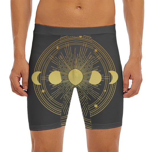Sun And Moon Phase Print Men's Long Boxer Briefs