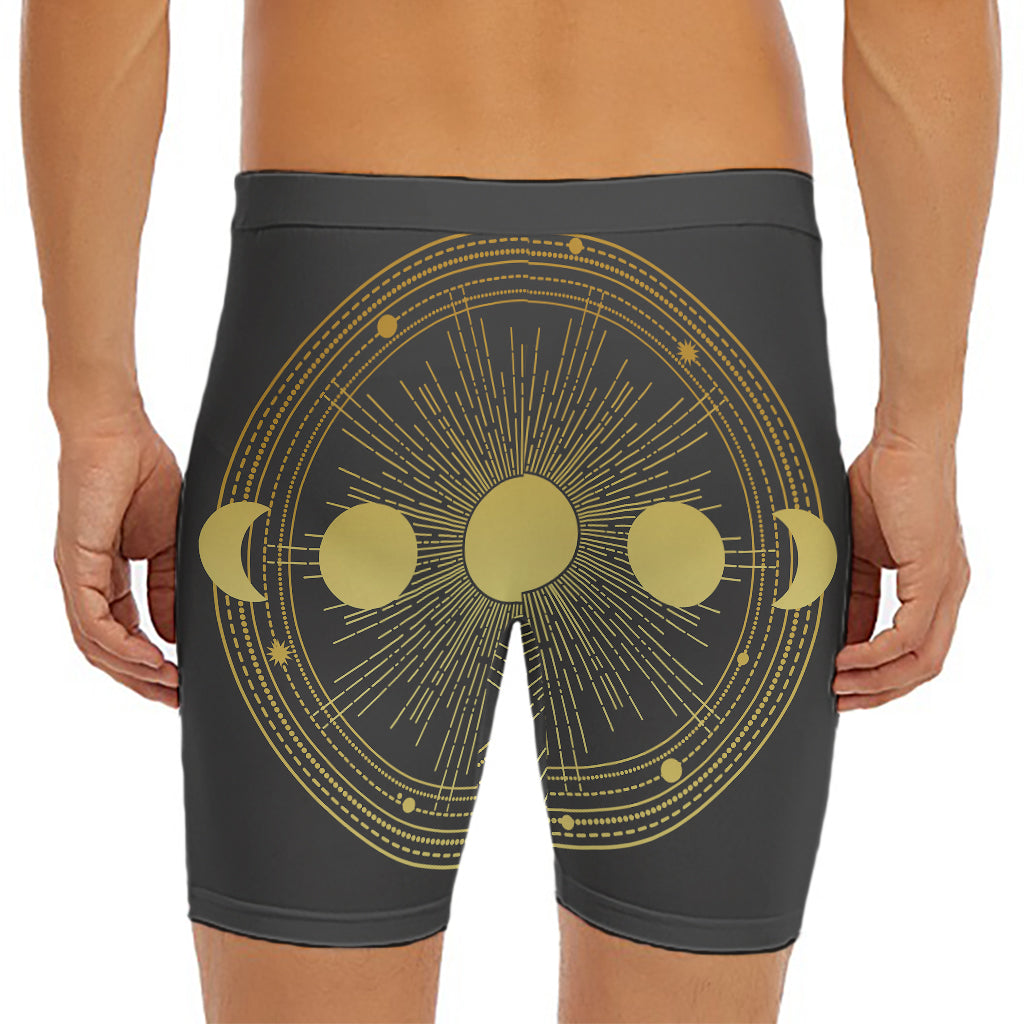Sun And Moon Phase Print Men's Long Boxer Briefs