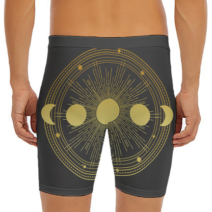 Sun And Moon Phase Print Men's Long Boxer Briefs