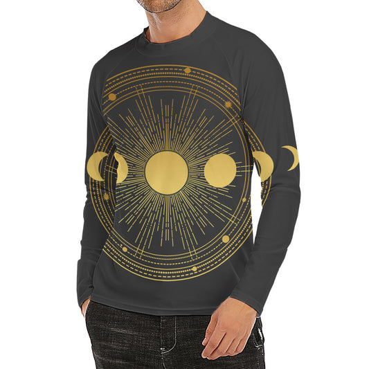 Sun And Moon Phase Print Men's Long Sleeve Rash Guard